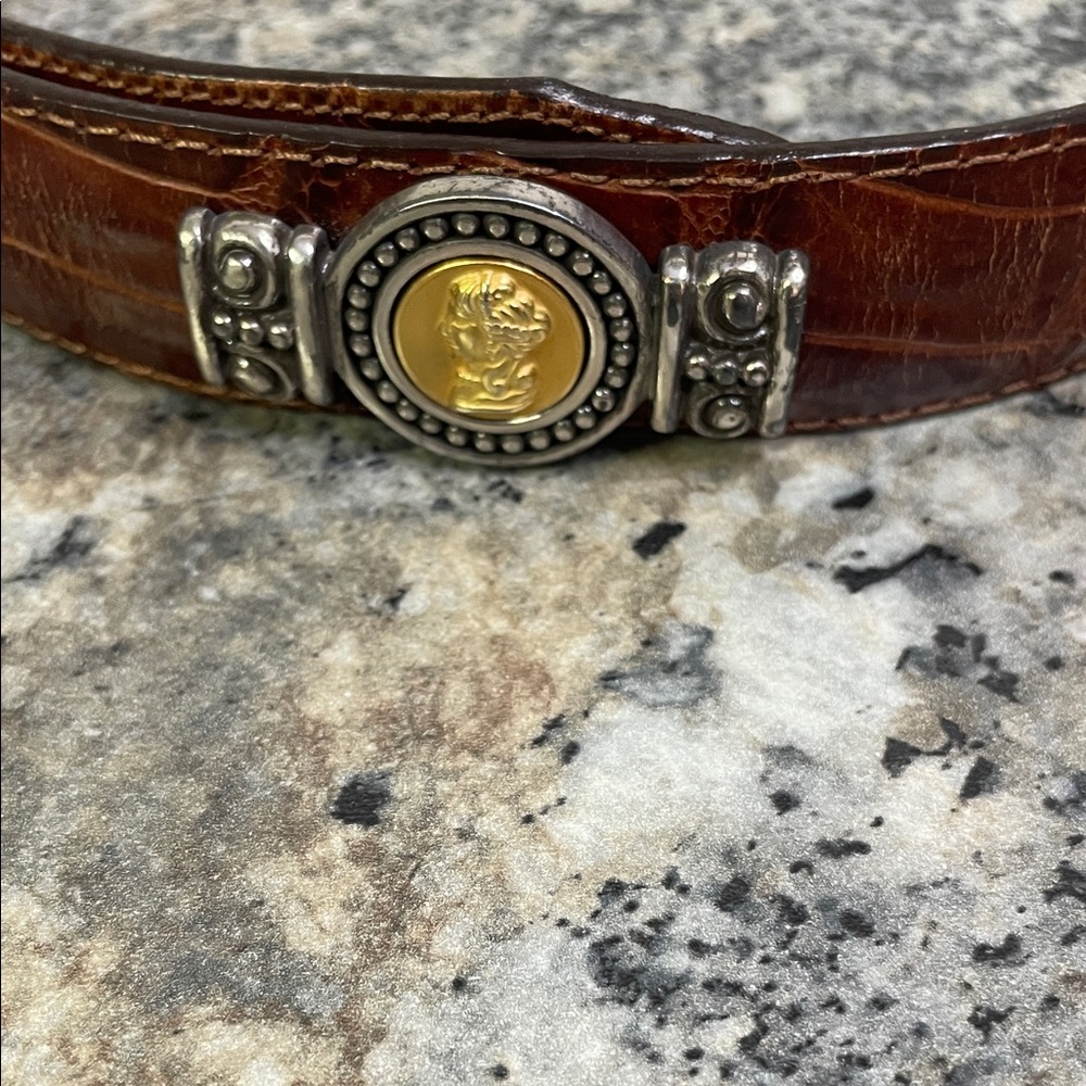 Brown Leather Belt with Silver and Gold Accents - Picture 6 of 9